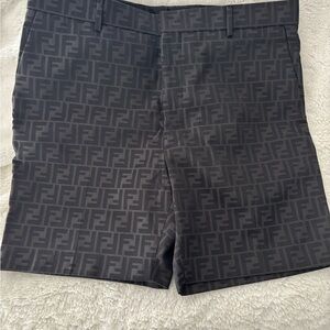 Fendi Black FF Jacquard Flat Front Men’s Shorts